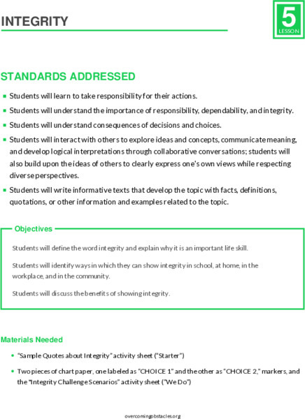 Integrity Lesson Plan