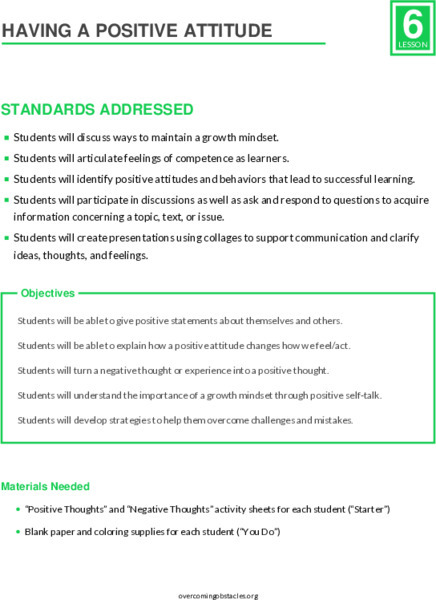Having a Positive Attitude Lesson Plan