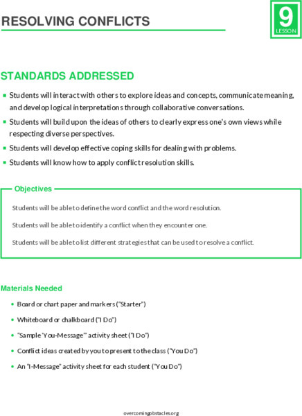 Resolving Conflicts Lesson Plan