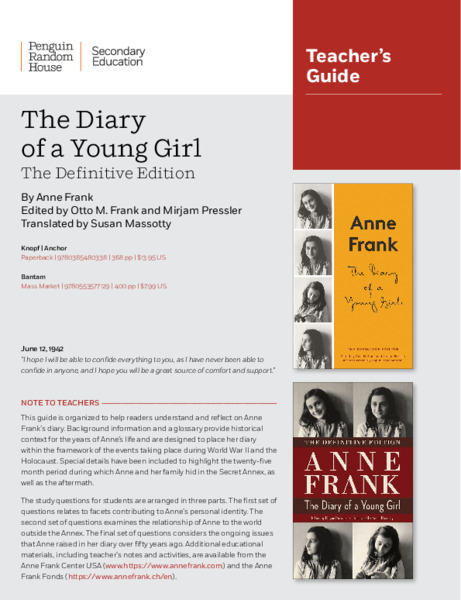 Teacher’s Guide: The Diary of a Young Girl The Definitive Edition By Anne Frank Study Guide