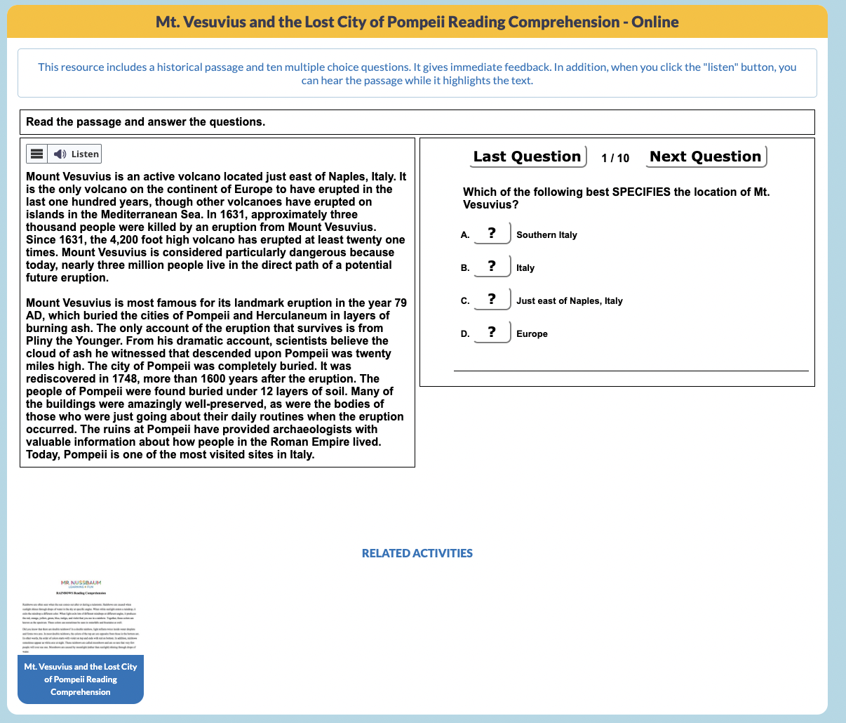 Mt. Vesuvius and the Lost City of Pompeii Interactive