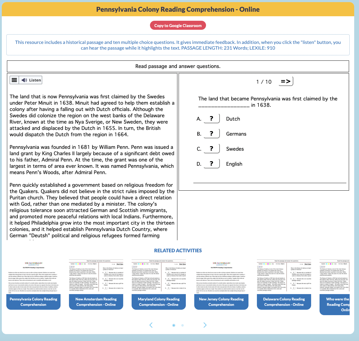 Pennsylvania Colony Interactive