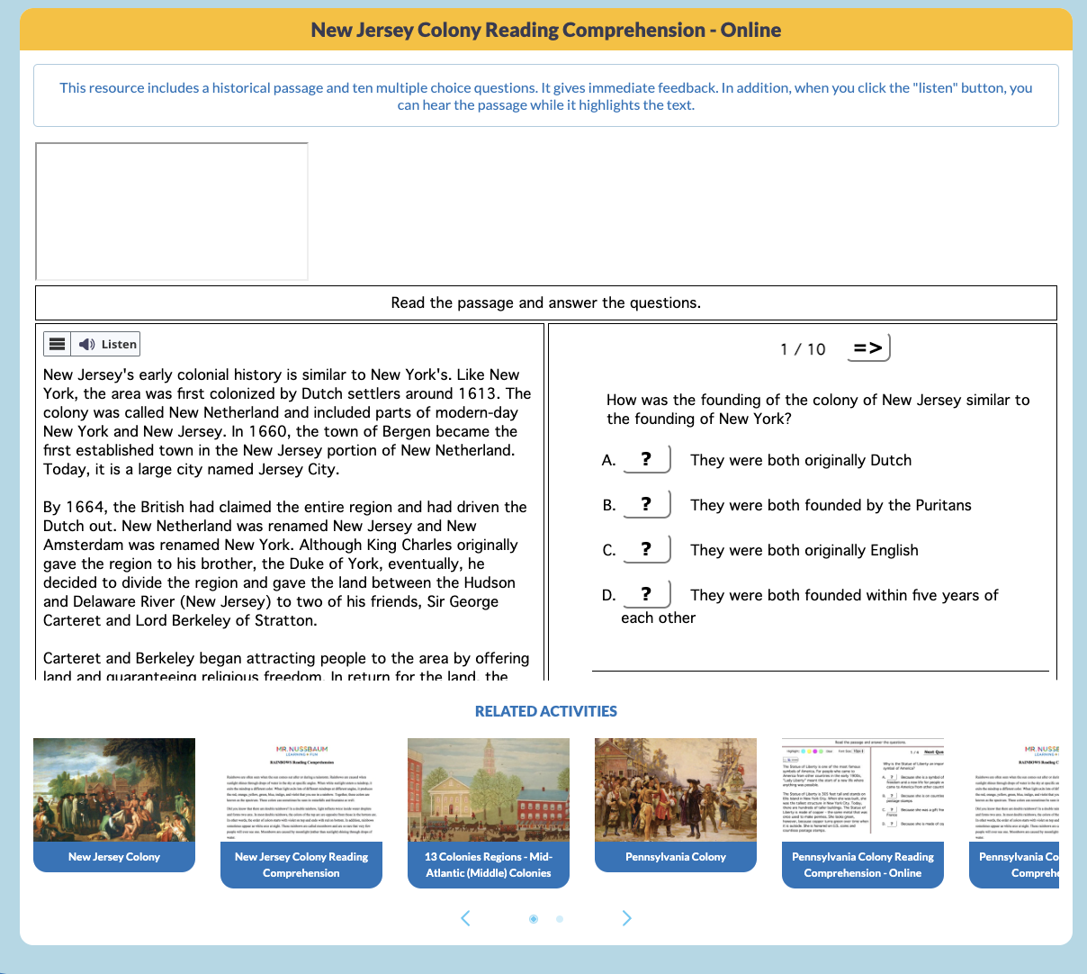 New Jersey Colony Interactive