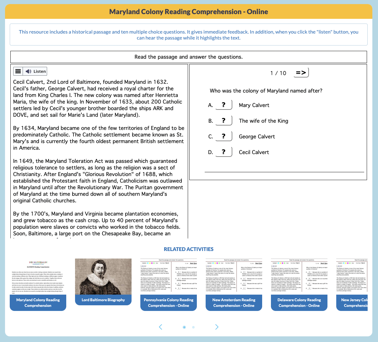 Maryland Colony Interactive