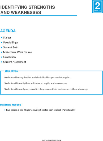 Identifying Strengths and Weaknesses Lesson Plan