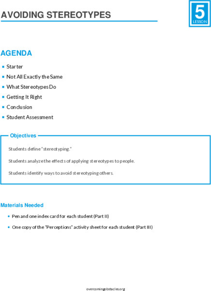 Avoiding Stereotypes Lesson Plan