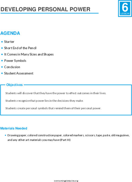 Developing Personal Power Lesson Plan