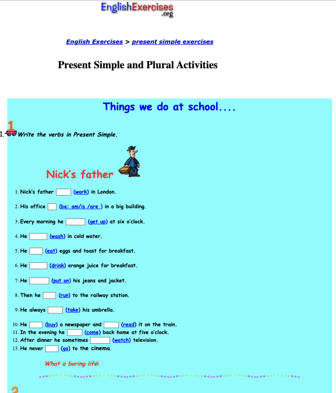 Present Simple and Plural Activities - Things We Do At School... Interactive