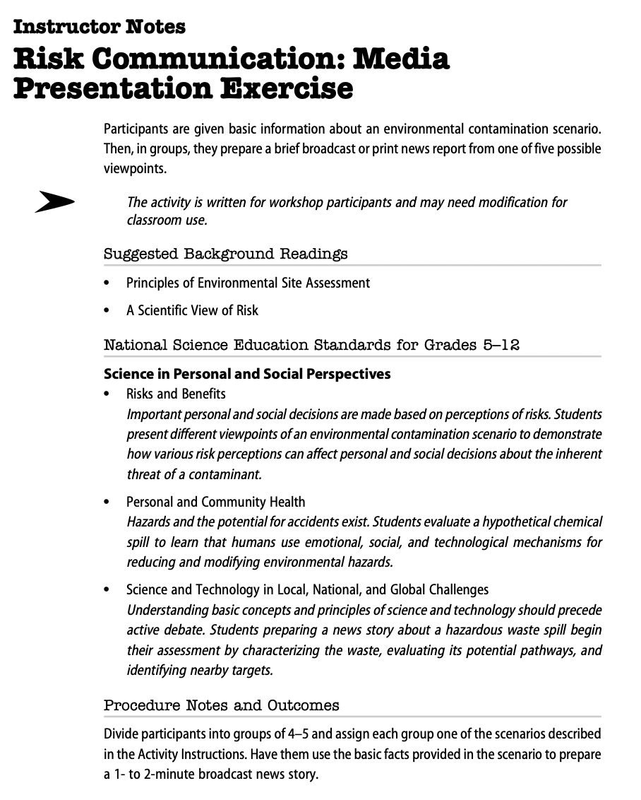 Risk Communication: Media Presentation Exercise Lesson Plan