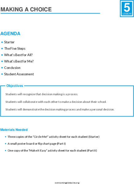 Making a Choice Lesson Plan