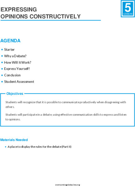 Expressing Opinions Constructively Lesson Plan