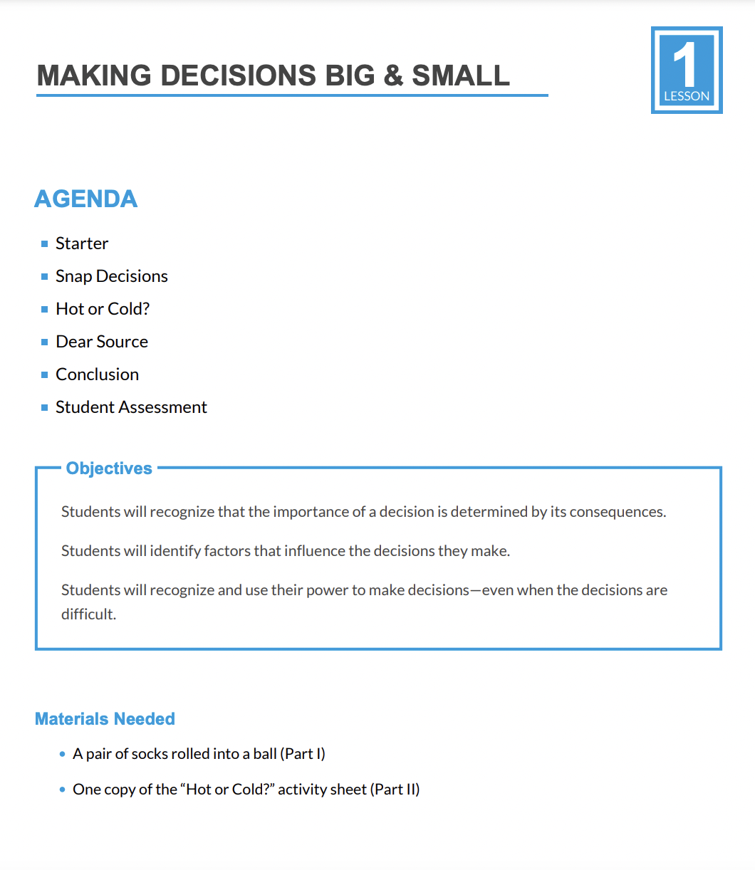 Making Decisions Big and Small Lesson Plan