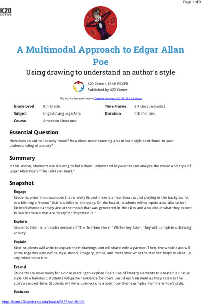 A Multimodal Approach To Edgar Allan Poe Using Drawing To Understand An Author's Style Lesson Plan