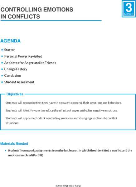 Controlling Emotions in Conflicts Lesson Plan