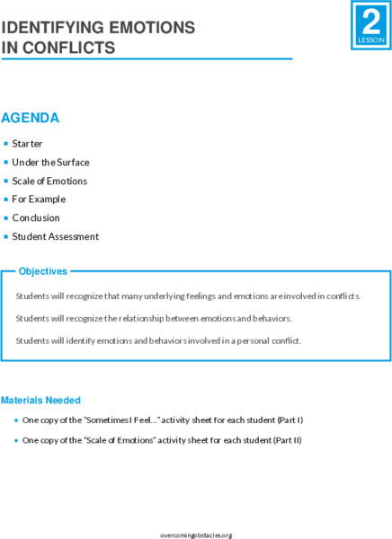 Identifying Emotions in Conflicts Lesson Plan