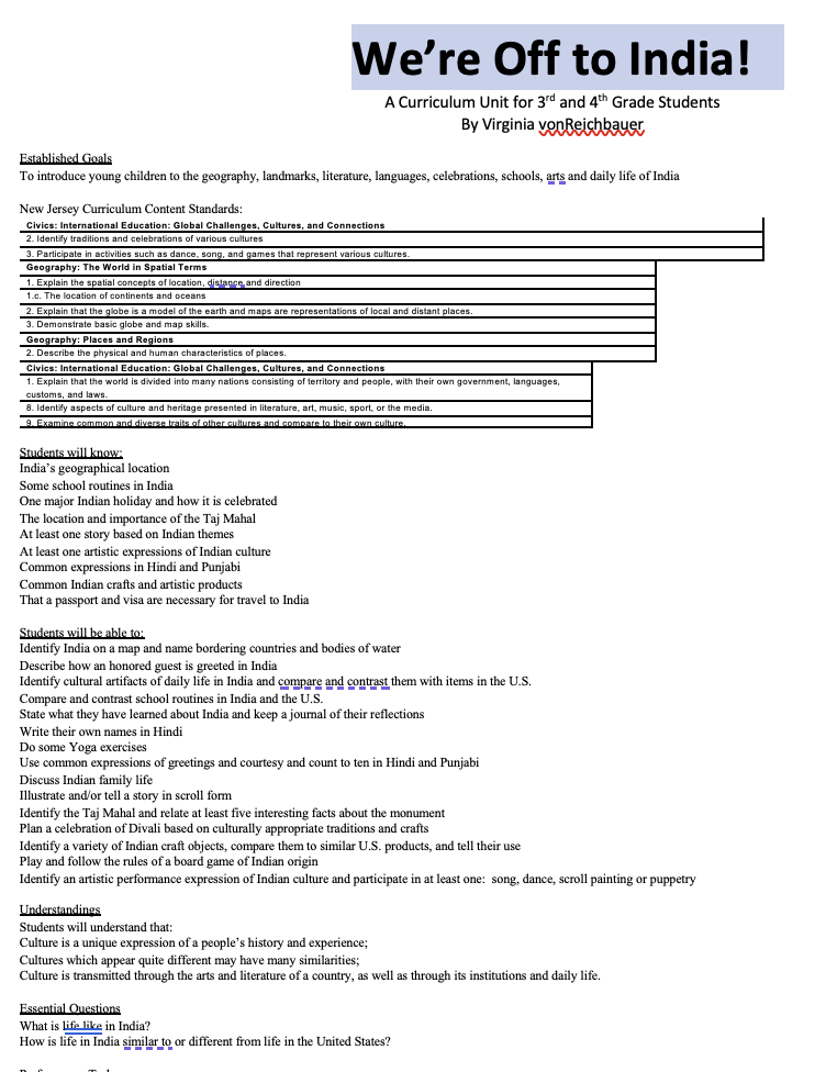 We're Off to India! Unit Plan