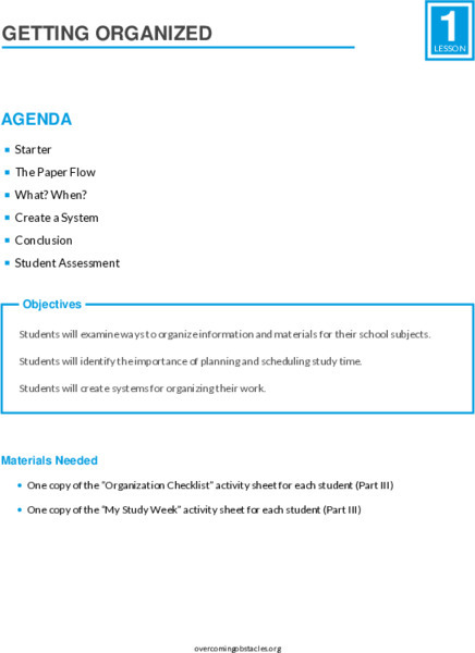 Getting Organized Lesson Plan