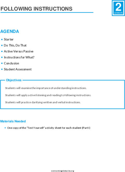Following Instructions Lesson Plan