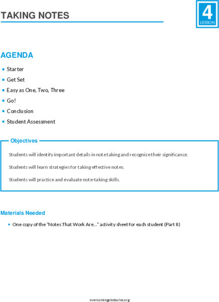 Taking Notes Lesson Plan