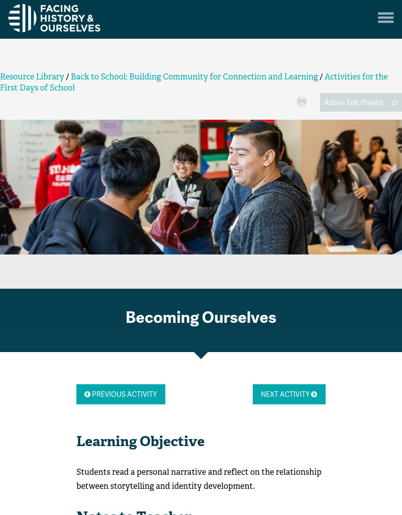 Becoming Ourselves Activity