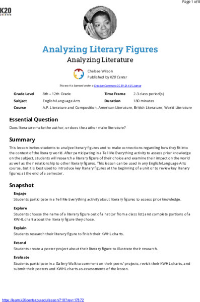 Analyzing Literary Figures: Analyzing Literature Lesson Plan