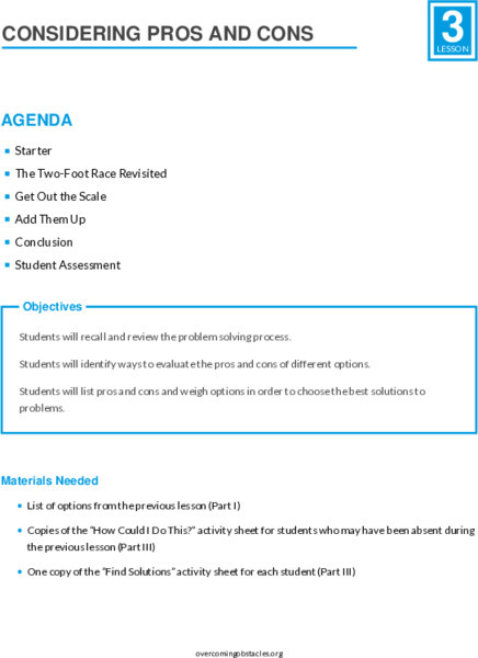 Considering Pros and Cons Lesson Plan