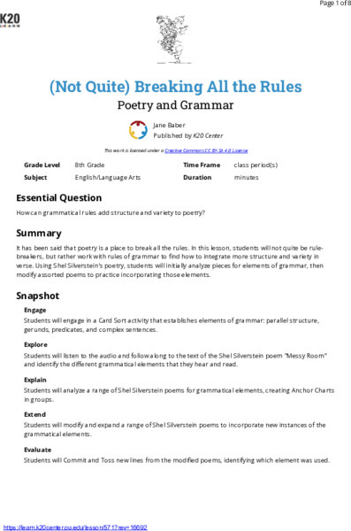 (Not Quite) Breaking All The Rules: Poetry And Grammar Lesson Plan