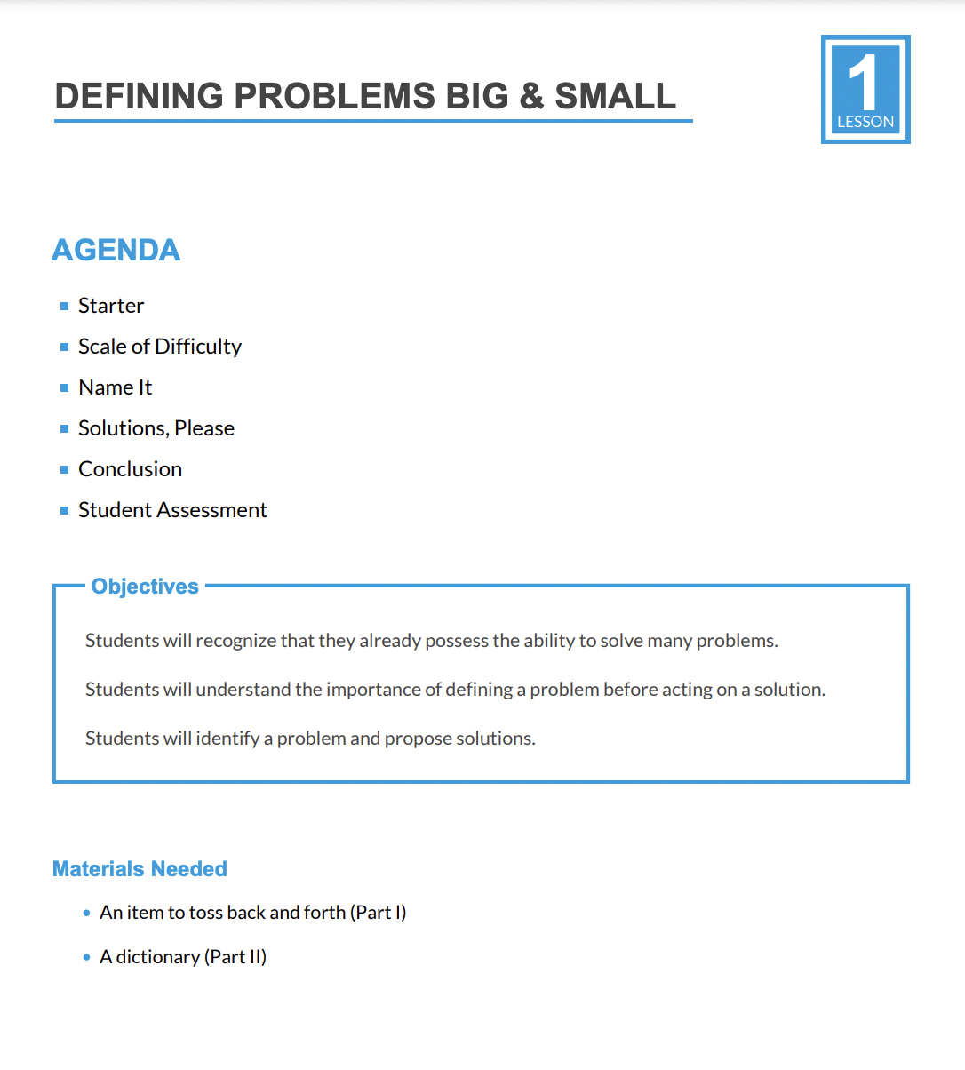 Defining Problems Big and Small Lesson Plan