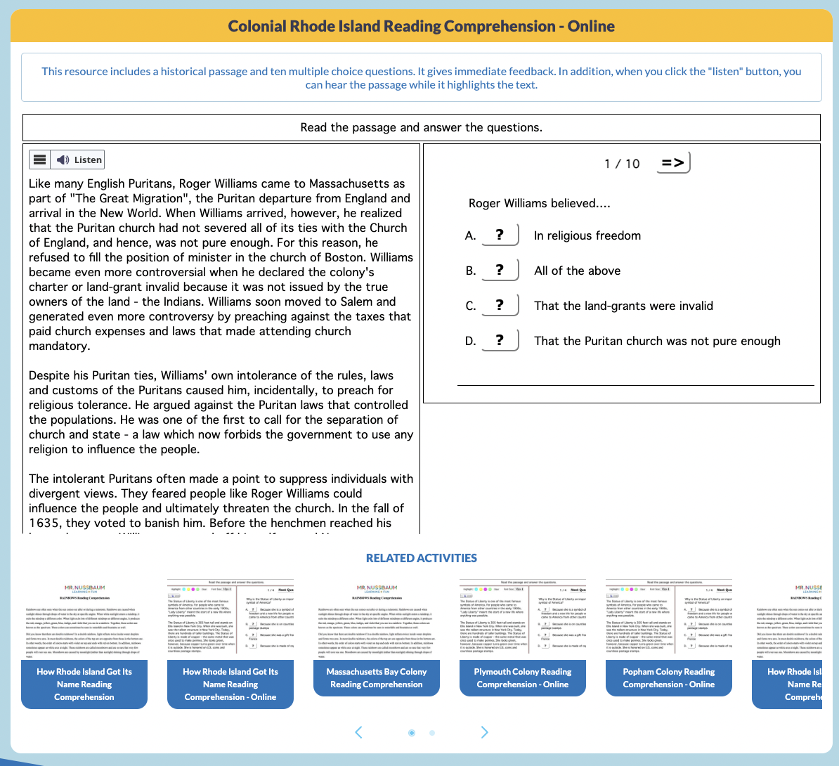 Colonial Rhode Island Interactive