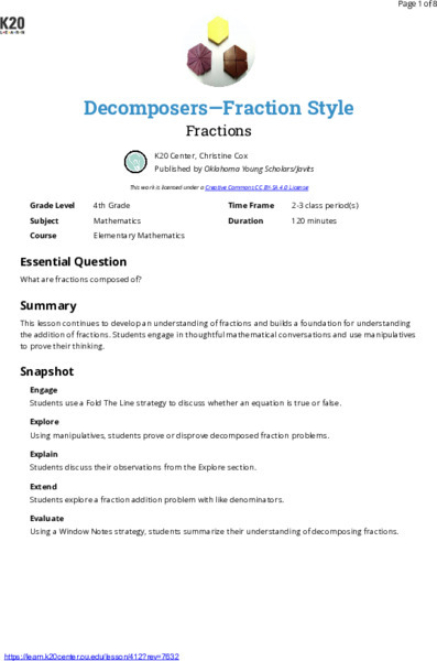 Decomposers—Fraction Style: Fractions Lesson Plan