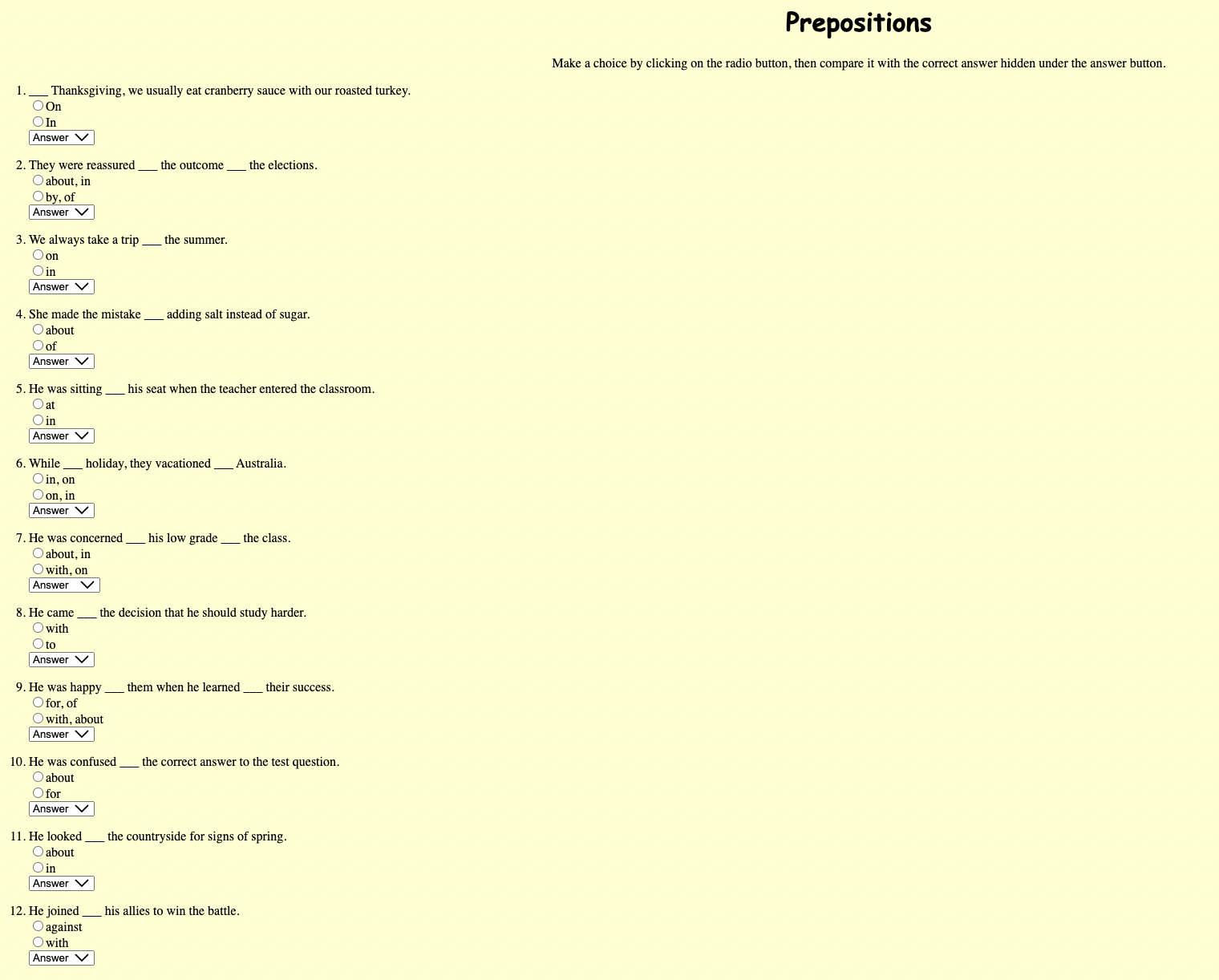 Prepositions Interactive