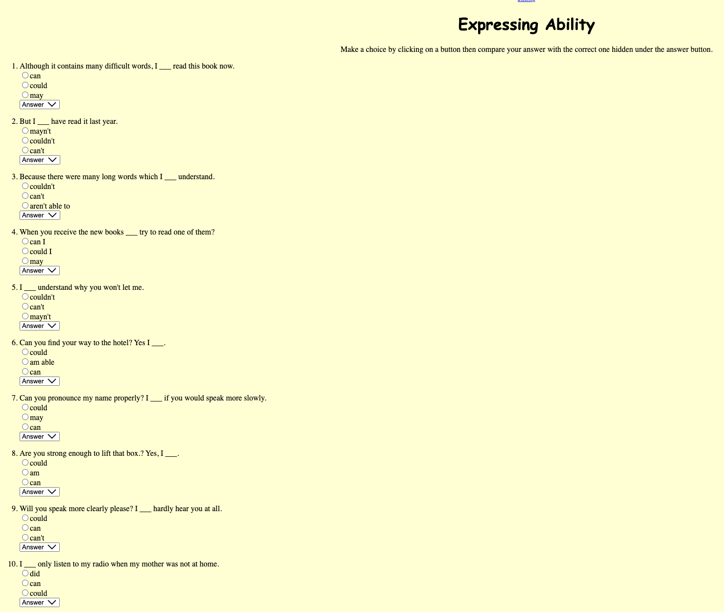 Expressing Ability Worksheet
