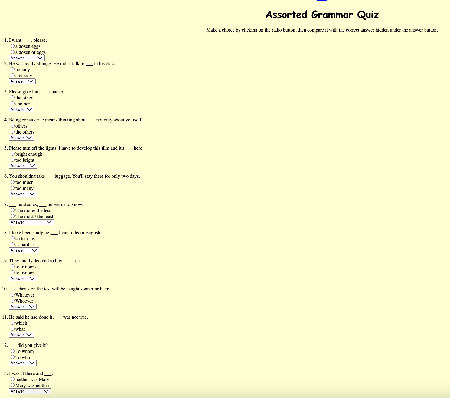 Assorted Grammar Quiz Interactive