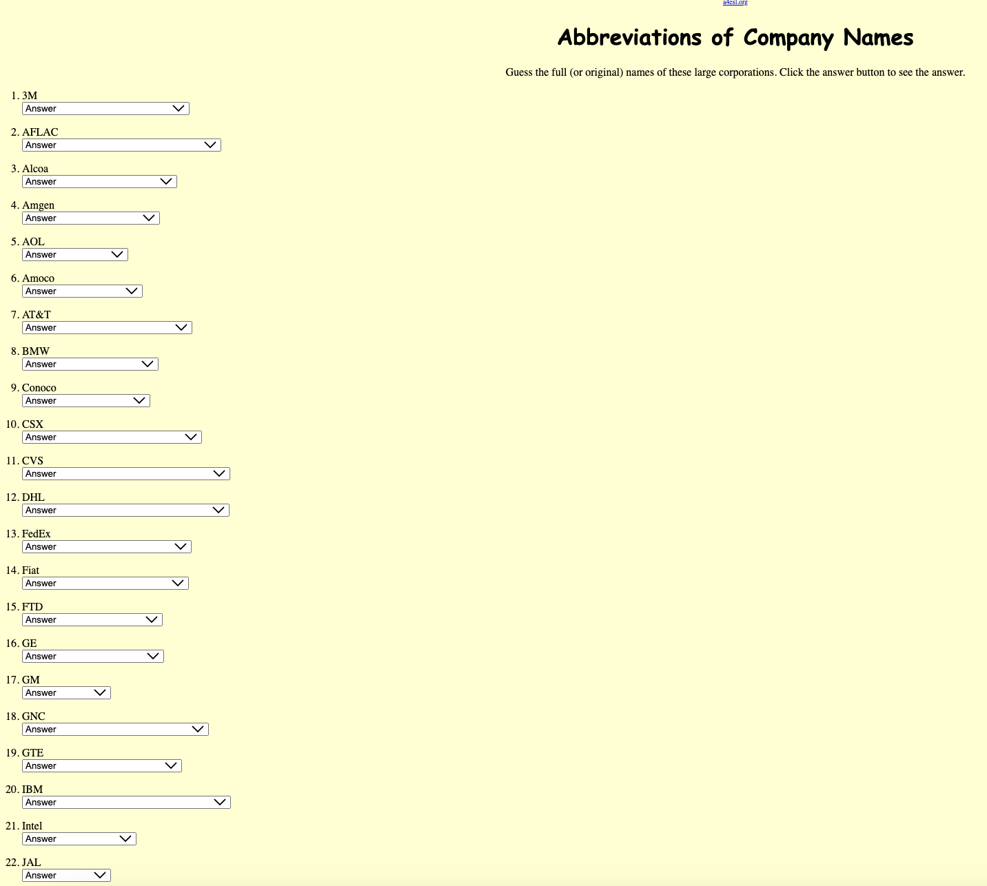 ESL: Abbreviations of Company Names Interactive