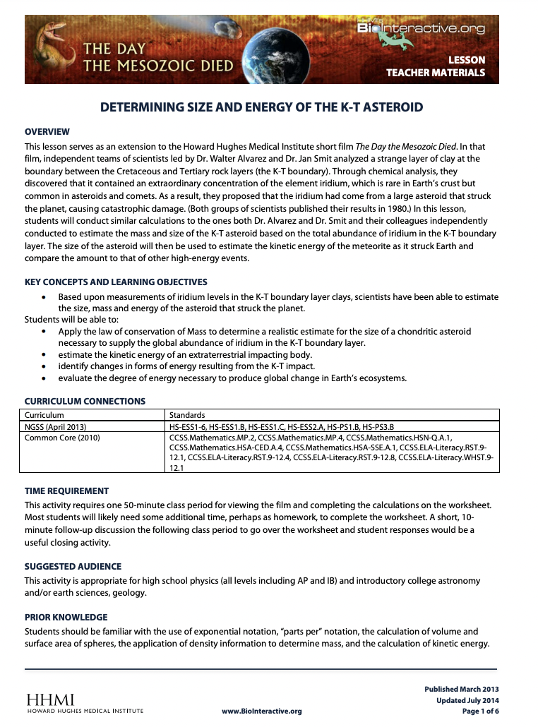 Determining the Size and Energy of the K-T Asteroid Activity