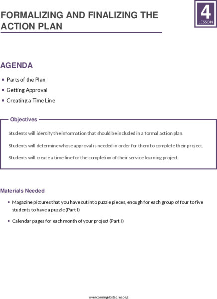 Formalizing and Finalizing the Action Plan Lesson Plan