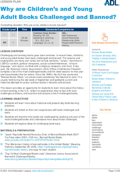 Why are Children’s and Young Adult Books Challenged and Banned? Lesson Plan