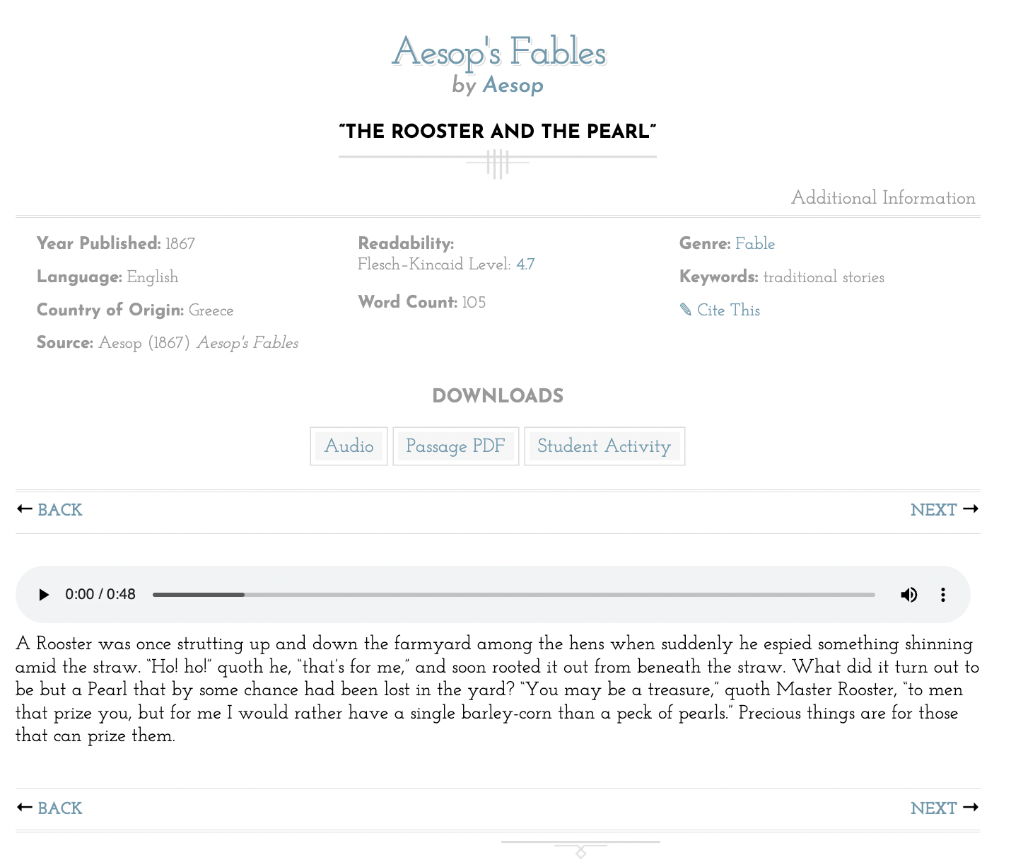 The Rooster and the Pearl Audio