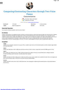 Comparing/Contrasting Characters Through Two-Voice Poems: Characterization Lesson Plan