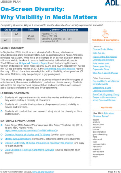 On-Screen Diversity: Why Visibility in Media Matters Lesson Plan