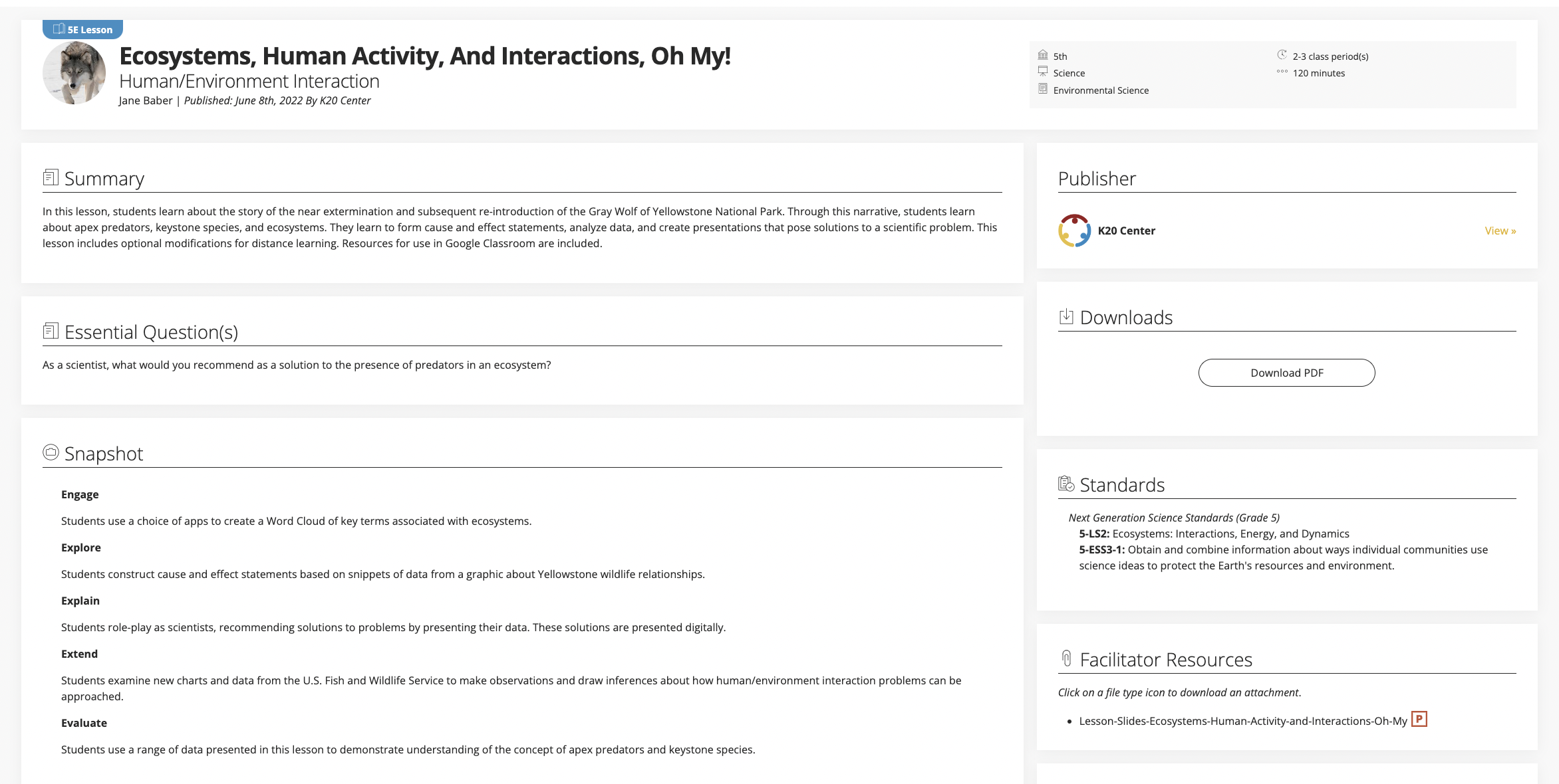 Ecosystems, Human Activity, And Interactions, Oh My!: Human/Environment Interaction Lesson Plan