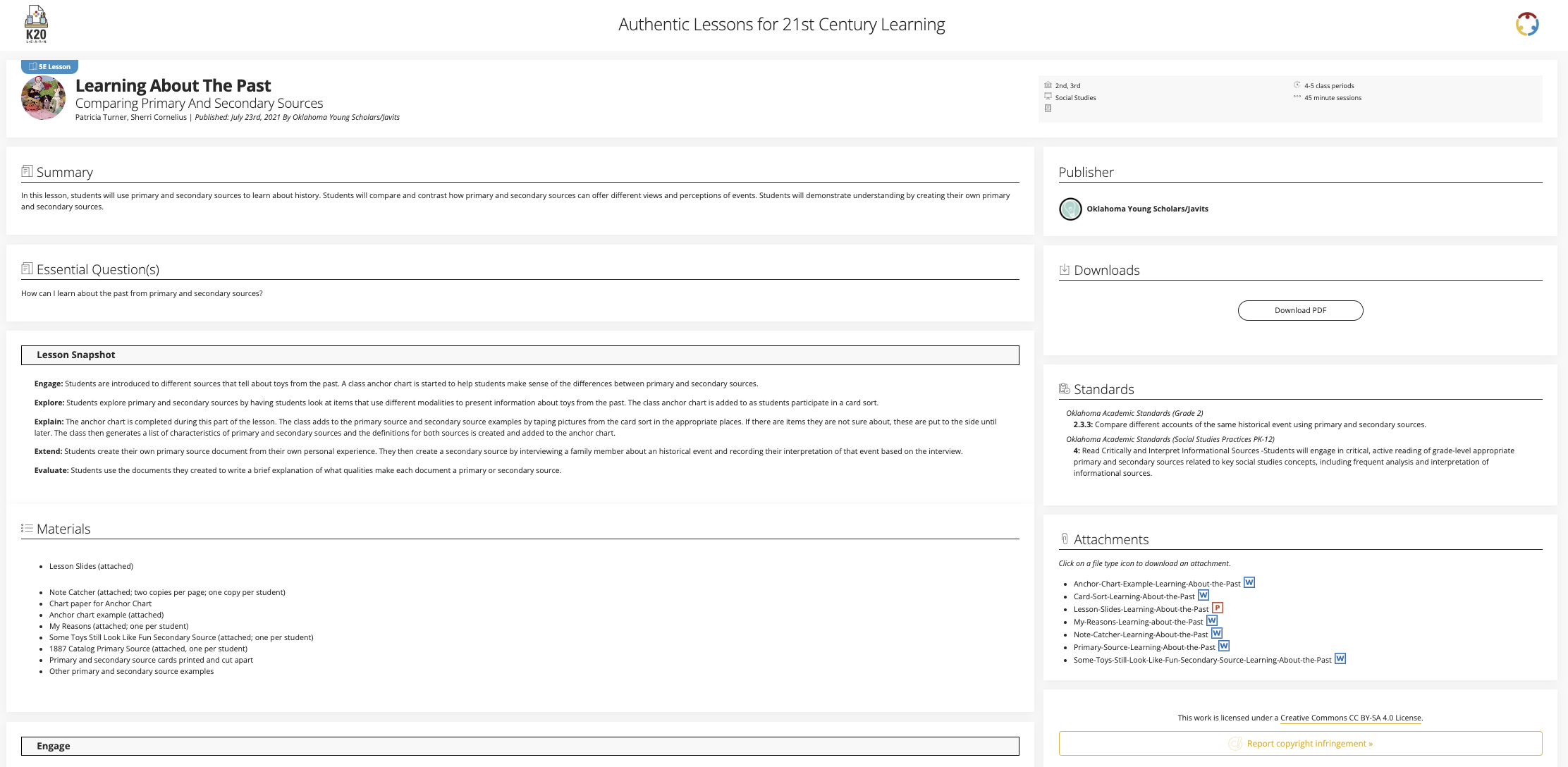Learning About The Past: Comparing Primary And Secondary Sources Lesson Plan