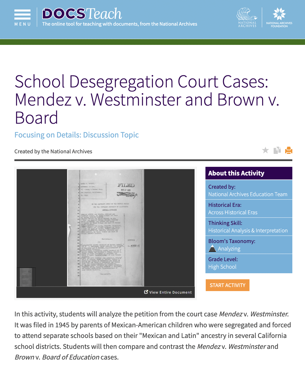 School Desegregation Court Cases: Mendez v. Westminster and Brown v. Board Interactive