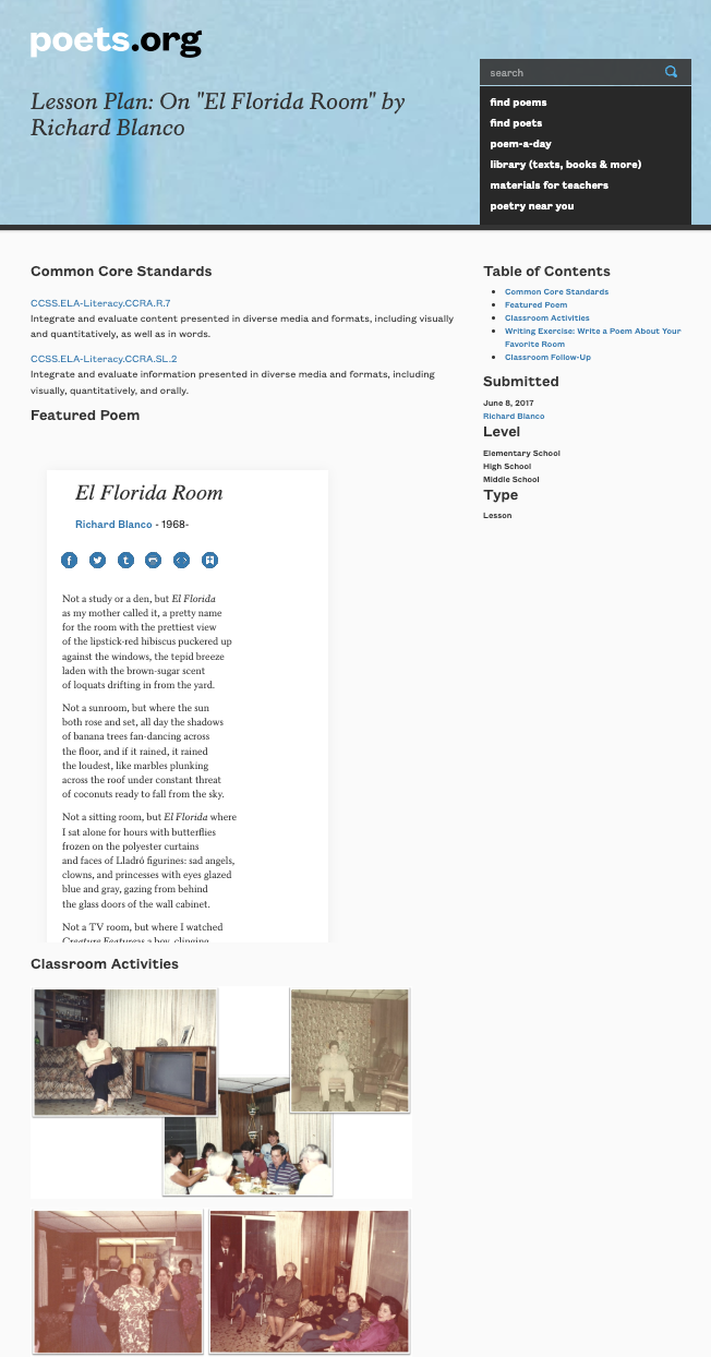 On "El Florida Room" by Richard Blanco Lesson Plan
