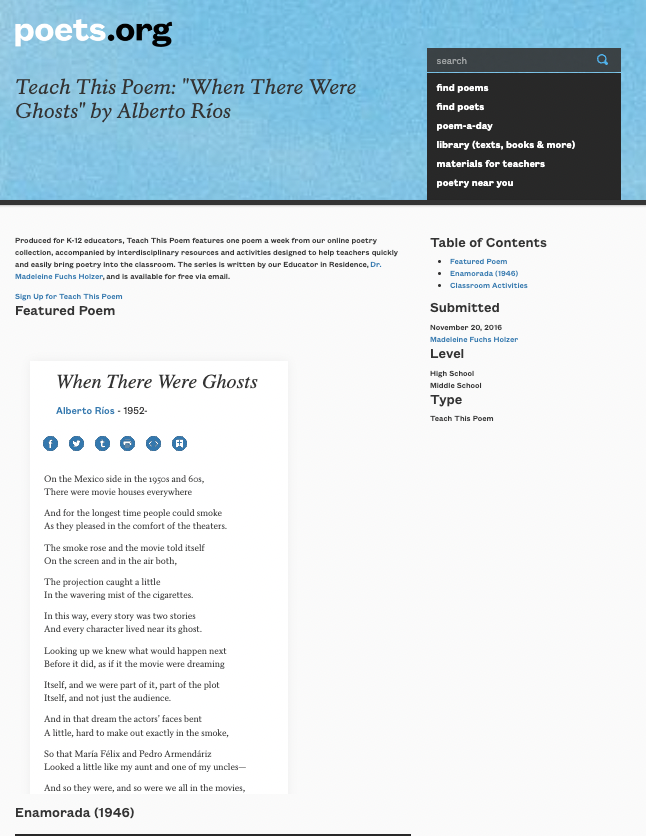 Teach This Poem: "When There Were Ghosts" by Alberto Ríos Lesson Plan