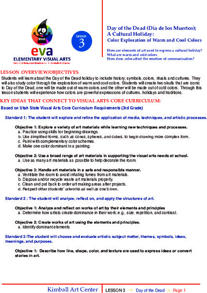 Day of the Dead (Dia de los Muertos) - A Cultural Holiday: Color Exploration of Warm and Cool Colors Lesson Plan