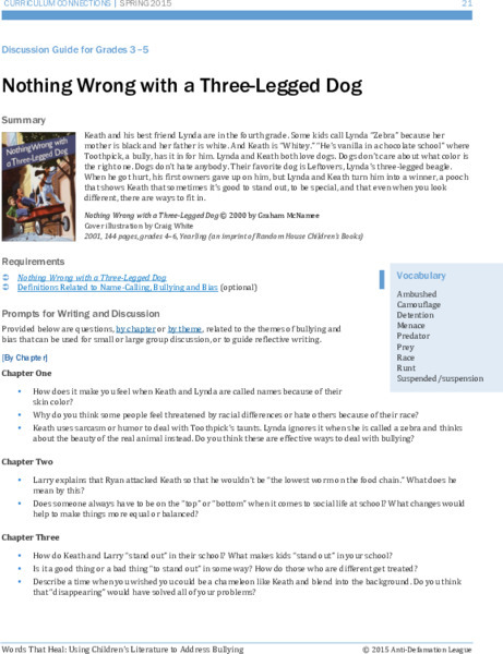 Nothing Wrong with a Three-Legged Dog: Discussion Guide for Grades 3-5 Lesson Plan