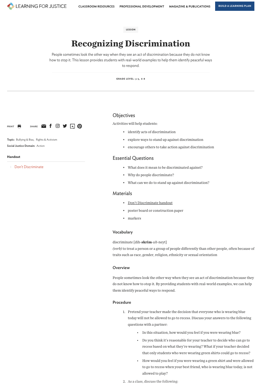 Recognizing Discrimination Lesson Plan