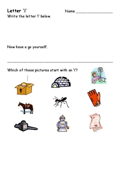 Letter i Practice Worksheet