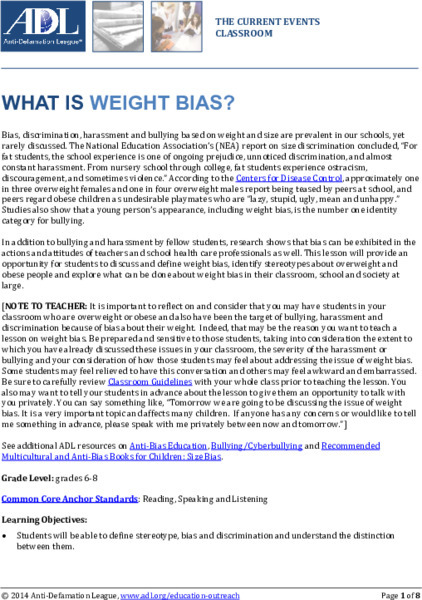 What Is Weight Bias? Lesson Plan